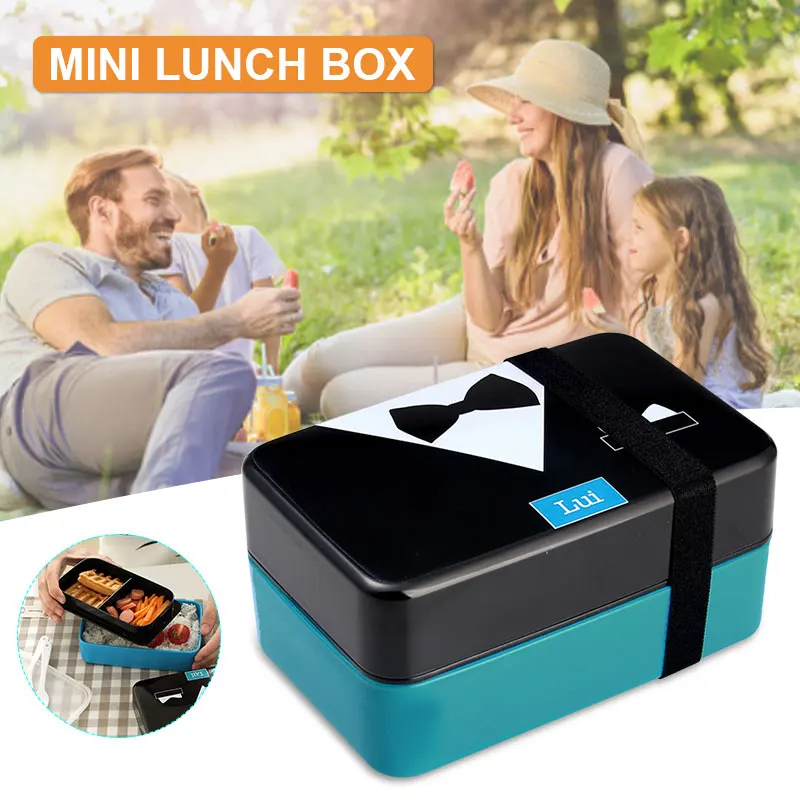Пластиковый Ланч-бокс с завязками Bento, Ланч-бокс, двухслойный Полипропиленовый Контейнер, 730 мл, школьные кухонные принадлежности, хранение продуктов, микропечь