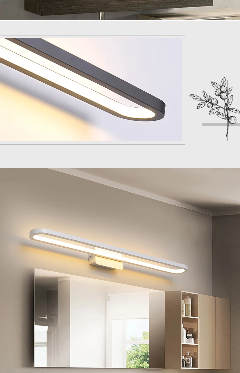 Черный/белый современный светодиодный зеркальный светильник 40-70 см противотуманный светильник для ванной комнаты AC220V 110V настенный светильник для ванной комнаты