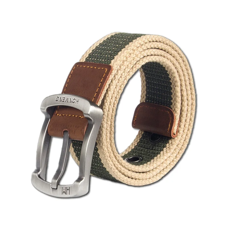 Ремень тканевый мужской дизайнерский длинный брезентовый пояс с металлическими