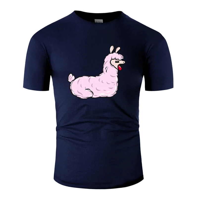 Men-Navy Blue Принт комическая Llama Футболка мужская армейская зеленая размера плюс 3xl 4xl 5xl Мужская футболка для отдыха хлопковая Футболка против морщин - Цвет: Men-Navy Blue