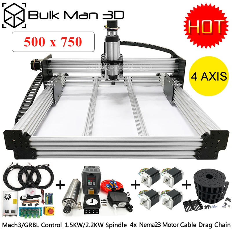

5075 WorkBee CNC Router Machine Full Kit USB Port 4 Axis Auto CNC Engraver Mill with limit switch for wood metal stone carving