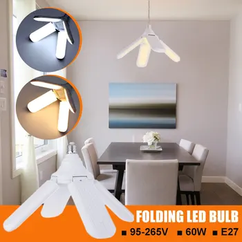 

60W 4 Blades Folding LED Bulb E27 Night Light Home Pendant Lamp Foldable Garage Light Adjustable Parking Lamp Decor Kits 95-265V