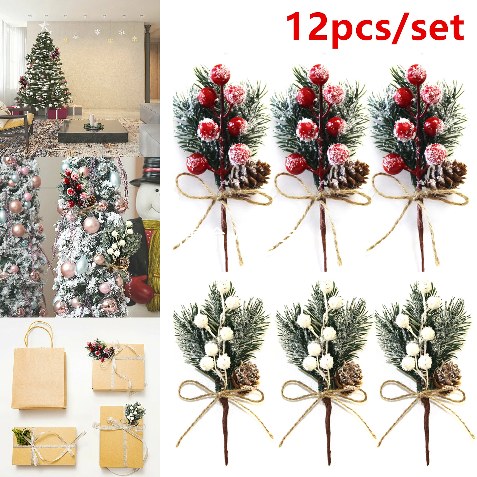 12pcs Artificial Christmas Floral Picks, Red Fake Berry Picks Stems, Pine  Branches with Pinecones Holly Leaves for Vase Floral Arrangement Wreath