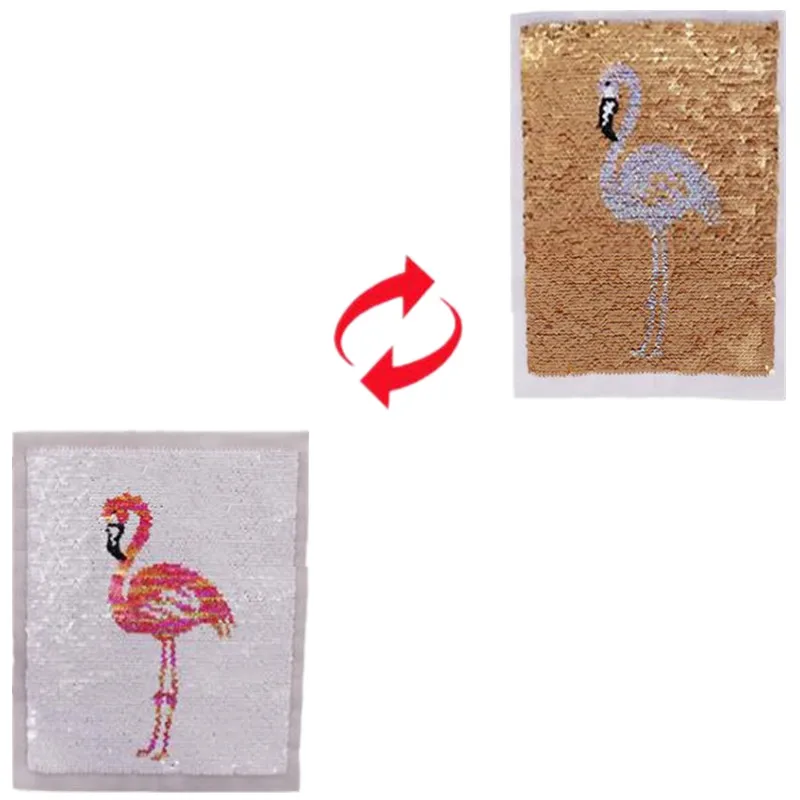 Locomotive Clothes Patch Punk Rock Street culture Icon 200mm Flamingo Reversible change color Sequins patches for clothing women | Дом и сад