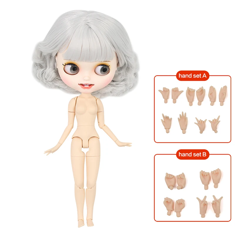 doll hand AB ICY Nude Blyth кукла белая кожа резные губы открытый рот матовые индивидуальные лица сустава тела серые волосы № 1003 - Цвет: doll hand AB