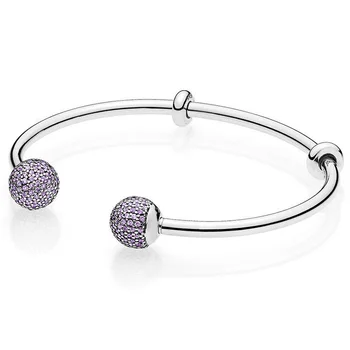 

MOMENTS Open Bangle Pave Multicolor Caps WIth Cubic Zirconia Bangle Bracelet Fit Bead Charm 925 Sterling Silver Fine Jewelry