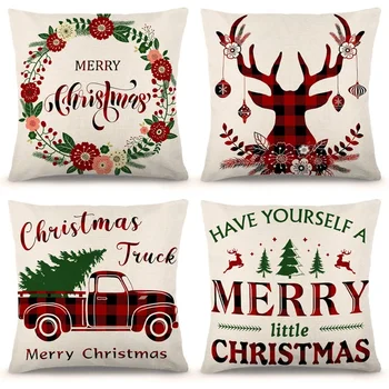 

Hot Sale Christmas Pillow Covers Farmhouse Black and Red Buffalo Plaid Pillow Covers Holiday Rustic Linen Pillow Case