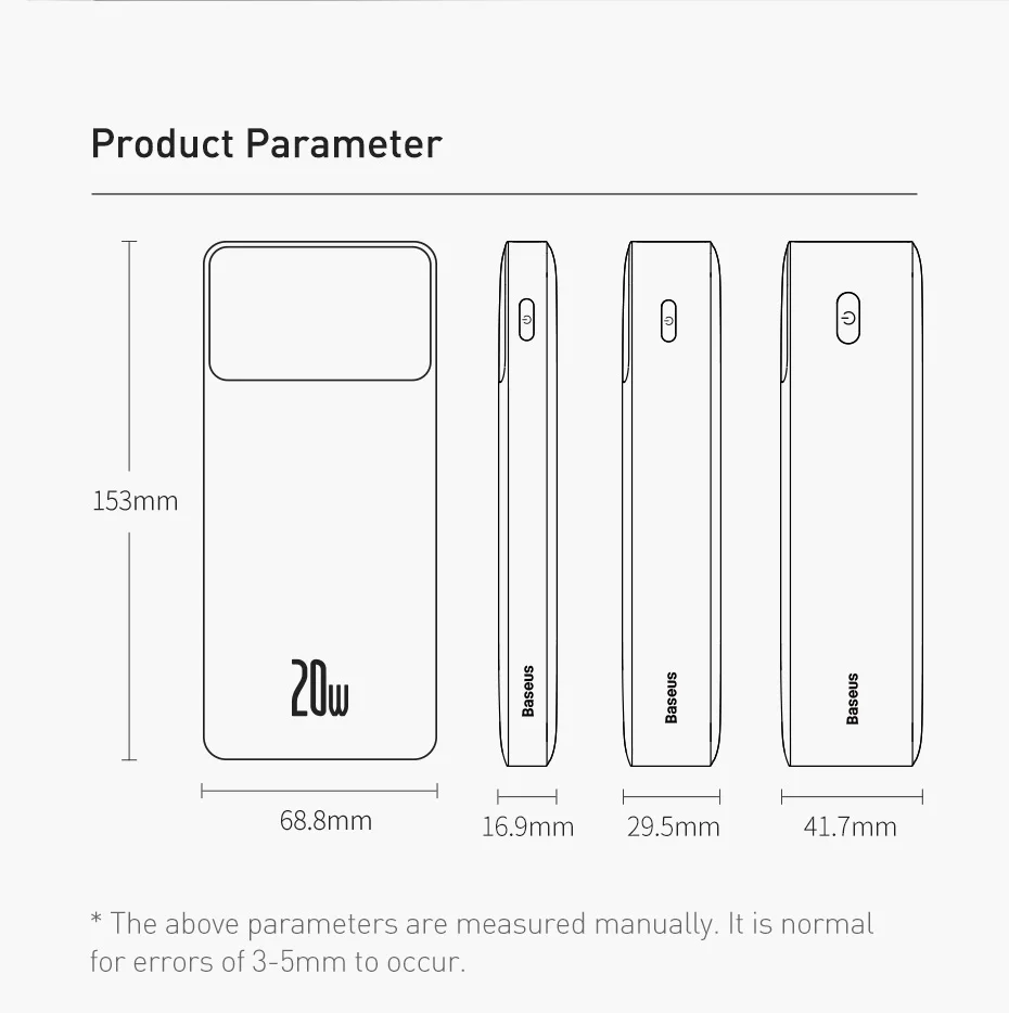 Baseus Power Bank 10000/20000mAh External Battery PD 20W Fast Charging