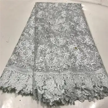 

White lace fabric high quality lace nigerian lace fabric for women dress african tulle lace with stones 5yards per piece
