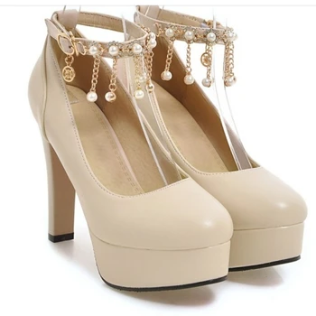 

fanyuan 2020 new prevail platform shoes with metal decoration extreme high heels round toe square heel women pumps