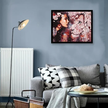 

Paint By Numbers DIY Acrylic Painting Kit for Kids and Adults Beginner - 16inch x 20inch Woman and lion (Without Frame)