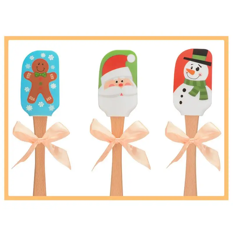 

2Pcs Christmas Silicone Spatula Cream Butter Spatula Wooden Handle Mixing Batter Scraper Christmas Decorating Baking