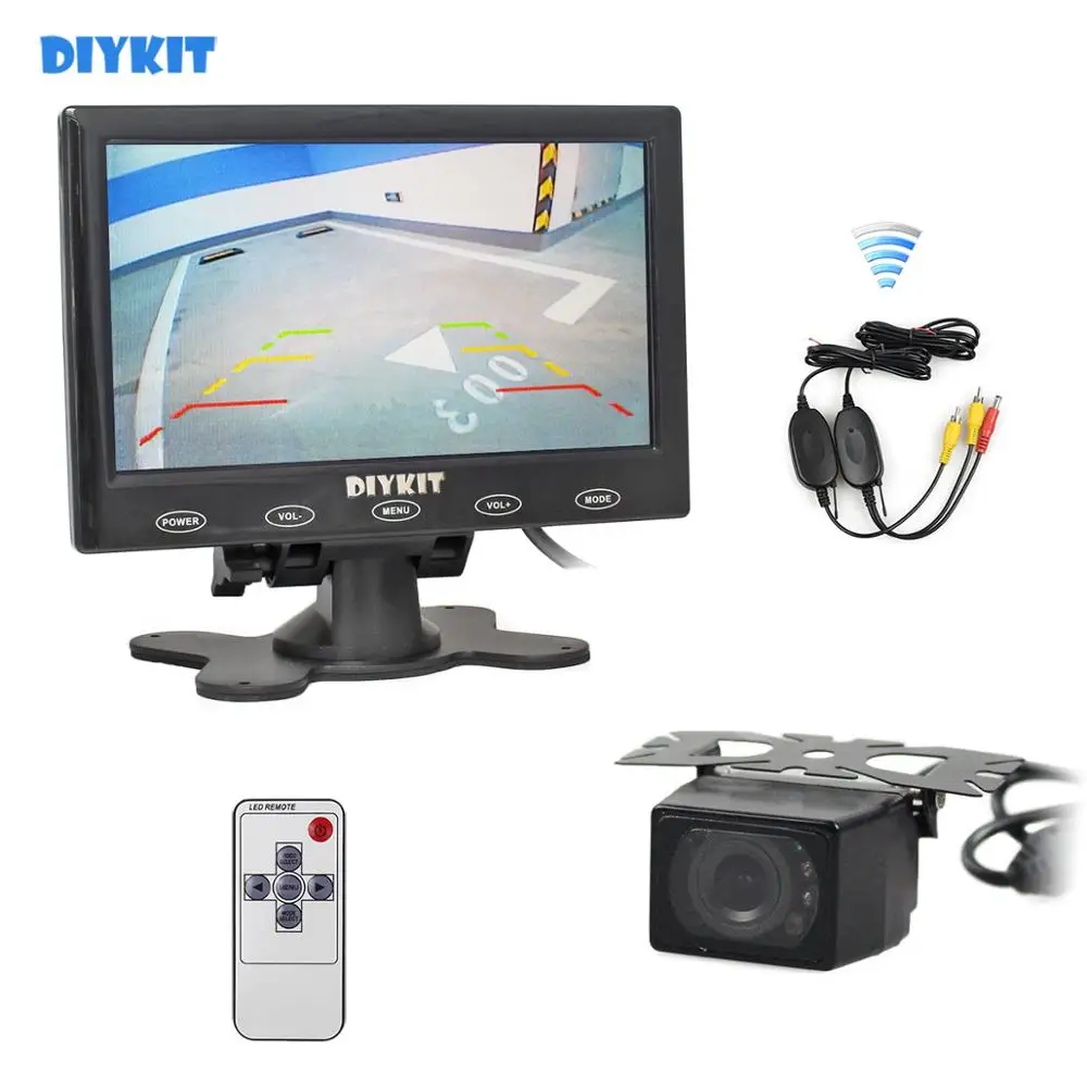 DIYKIT беспроводной 800x480 " сенсорная кнопка ультра-тонкий автомобильный монитор+ Водонепроницаемая ИК камера заднего вида Автомобильная камера помощь при парковке