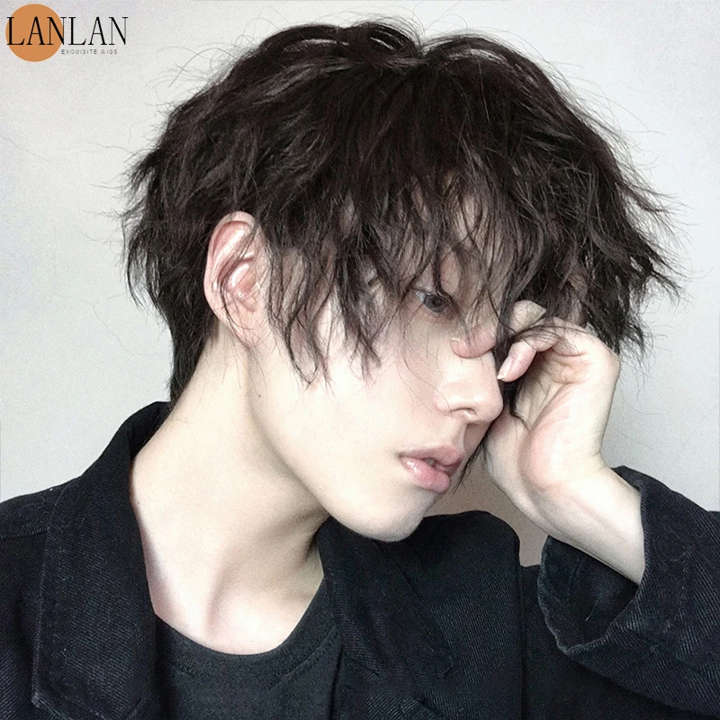 LANLAN synthetic fiber wig male fluffy short hair micro curly black/cold  brown Korean curly hair Lolita net red wig|Bộ tóc giả phối tổng hợp| -  AliExpress