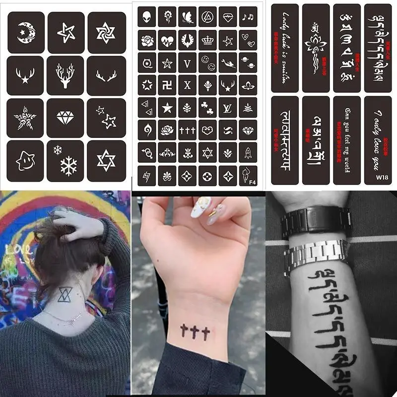 

9pc/Lot Waterproof Painting Henna Tattoo Stencils Men Women Inkjet Transfer Paper Tattoo Stickers Stencils for Temporary Tattoo
