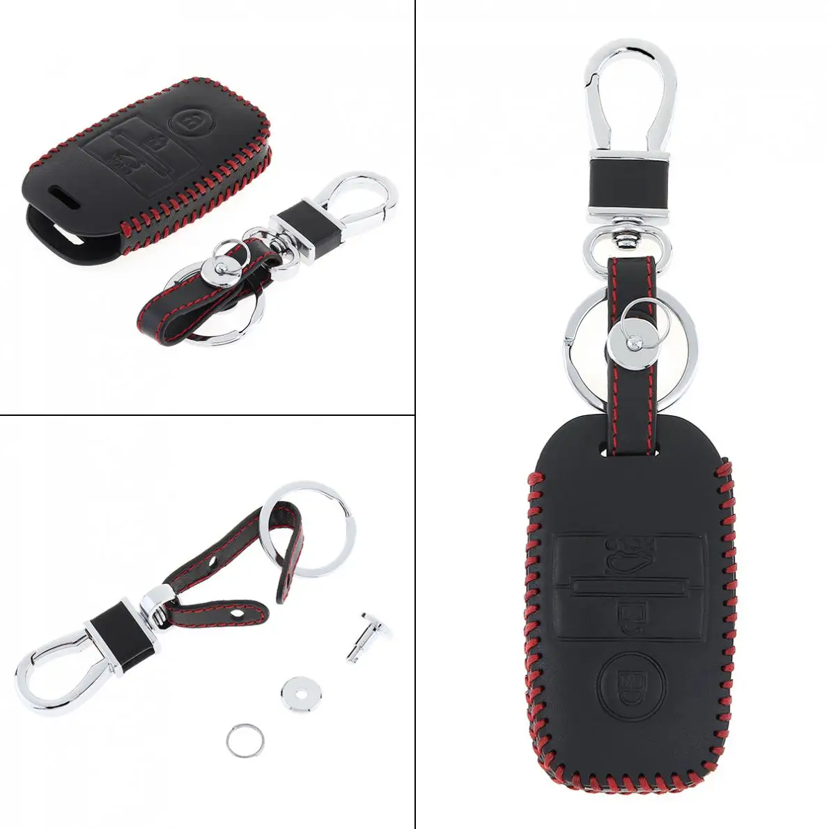 

3 Buttons Hand Sewed Leather Car Key Cover Protector Holder Hanging Buckle Fit for Kia KX3/KX5/K3S/RIO/Ceed/Cerato/Optima/K5