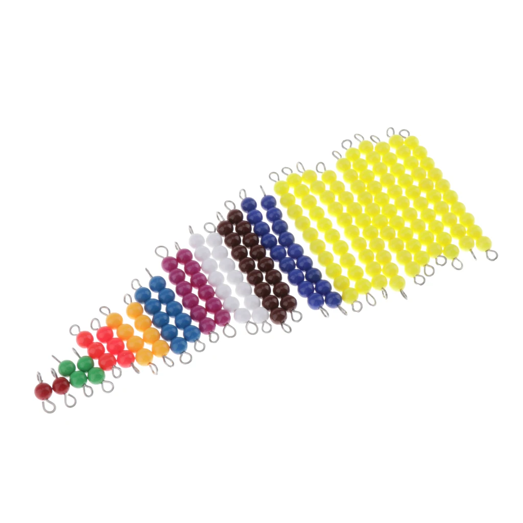 Montessori Math Materials - 2 Sets of Colored Bead Stairs 1-9 & 10pcs Yellow Beads Bar of 10 - Early Preschool Learning Toy