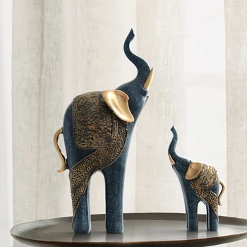 

Elephant Figurine Set Home Wedding Decoration Luxury Antique Home Decor Resin Statue Ornaments Lucky Christmas Gift from Home