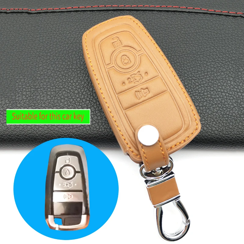 

High Quality Genuine Leather Key Chain Ring Case Cover Holder For Ford EcoSport 2018-Key Holder 4 Buttons Smart Protect Shell