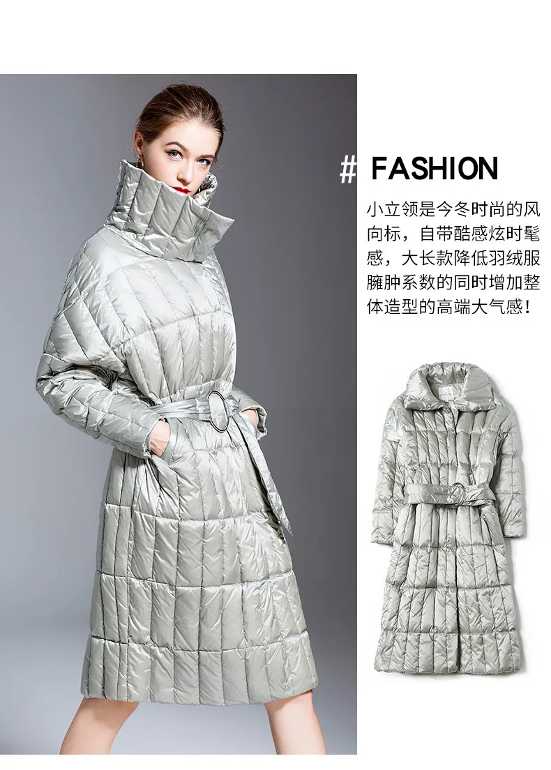Осенняя зимняя куртка для женщин на утином пуху, тонкая Длинная парка для девушек, теплое Стеганое пальто размера плюс, ультра светильник, верхняя одежда, пальто для женщин