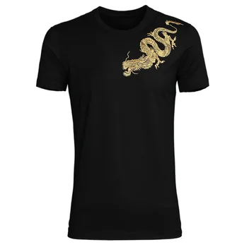 

Metal Wire Embroidery Gold Dragon Cotton Men's T Shirt Street Men's Wear Men T Shirt 398 Men's Wear