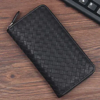 

Calf Skin MEN'S Wallet Woven Long Wallet Men's Handbag Large Capacity Genuine Leather Hand Grab Bag