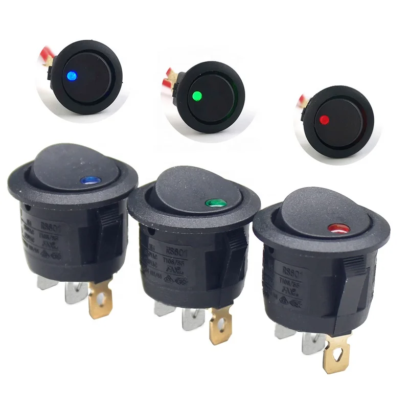 On/Off 12V Round Rocker Dot Switch Interruttori A Levetta Con Luminescenza A Led Impermeabili