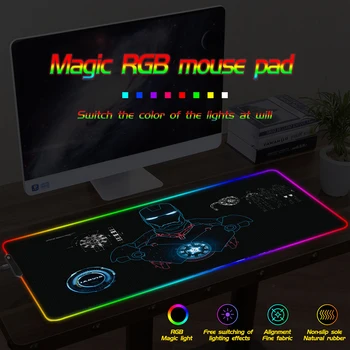 

FFFAS Iron Man RGB mouse pad Colorful lock Decorate your computer desk Large overlay keyboard and mouse HD printing Thickening
