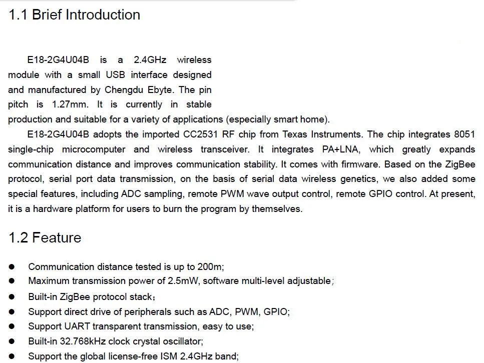 E18-2G4U04B CC2531 USB ключ для Zigbee пакетного анализатора