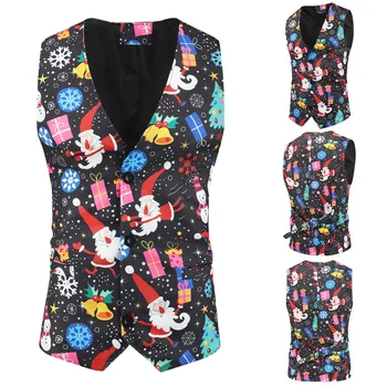 

Winter 2020 Mens Snowman Xmas Christmas Fancy Vest Vintage Button Up Party Sleeveless Jacket Dropshipping INS style Net red