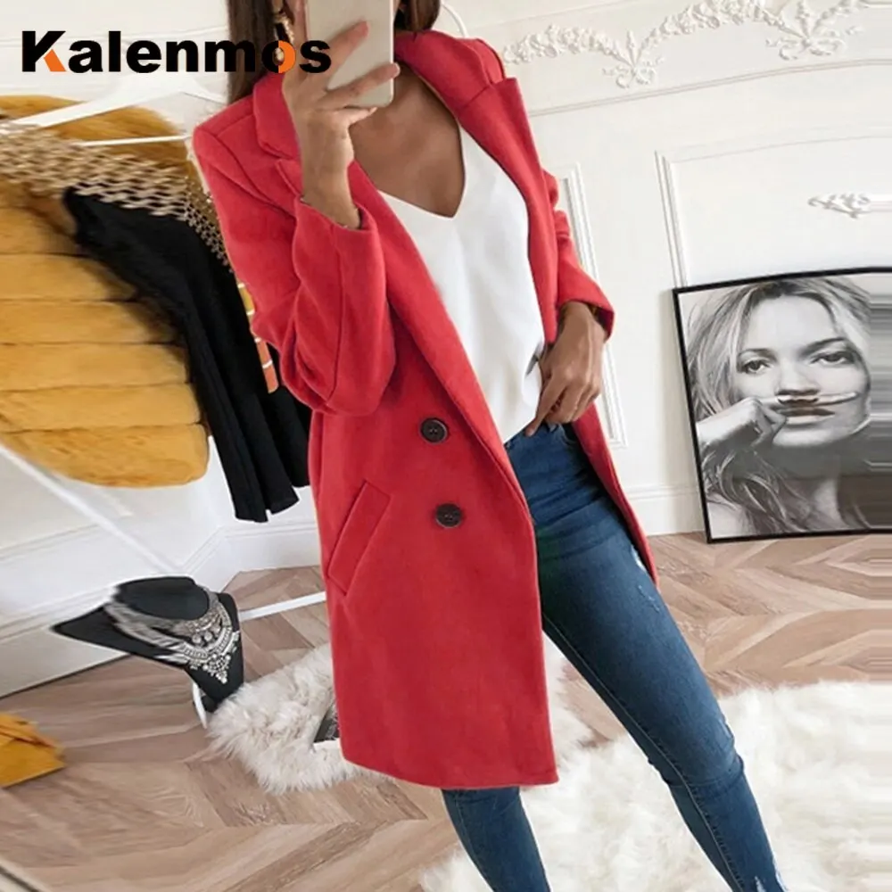 Blends Long Coat Women Jacket S-5XL Autumn Winter Turn-Down Collar Feminine Solid Warm Outwear Casual Plus Size Elegant OverCoat