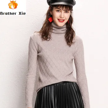 

Women 2020 White Sweater Knitted Long Sleeve Turtleneck Women Pink Sweater And Pullovers Pull Femme Tricot