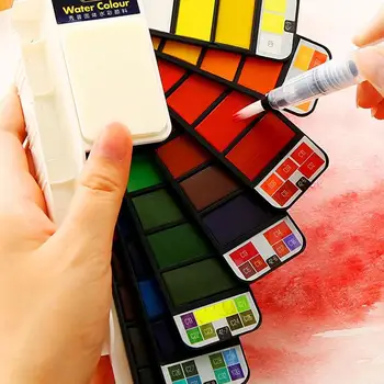 

Portable Foldable Solid Watercolor Paint Set 18/25/33/42Color With Water Brush Pen Drawing Water Color Pigment Student Kids Gift