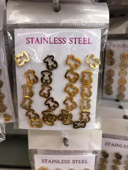 

12Pairs/Lot Stainless Steel Stud Earrings Bear Earrings Wholesale Jewelry Accessories High Quality