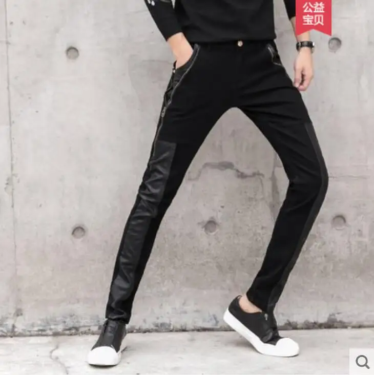 28 36 New 2020 Men's fashion Stitched leather pants zipper leg pants