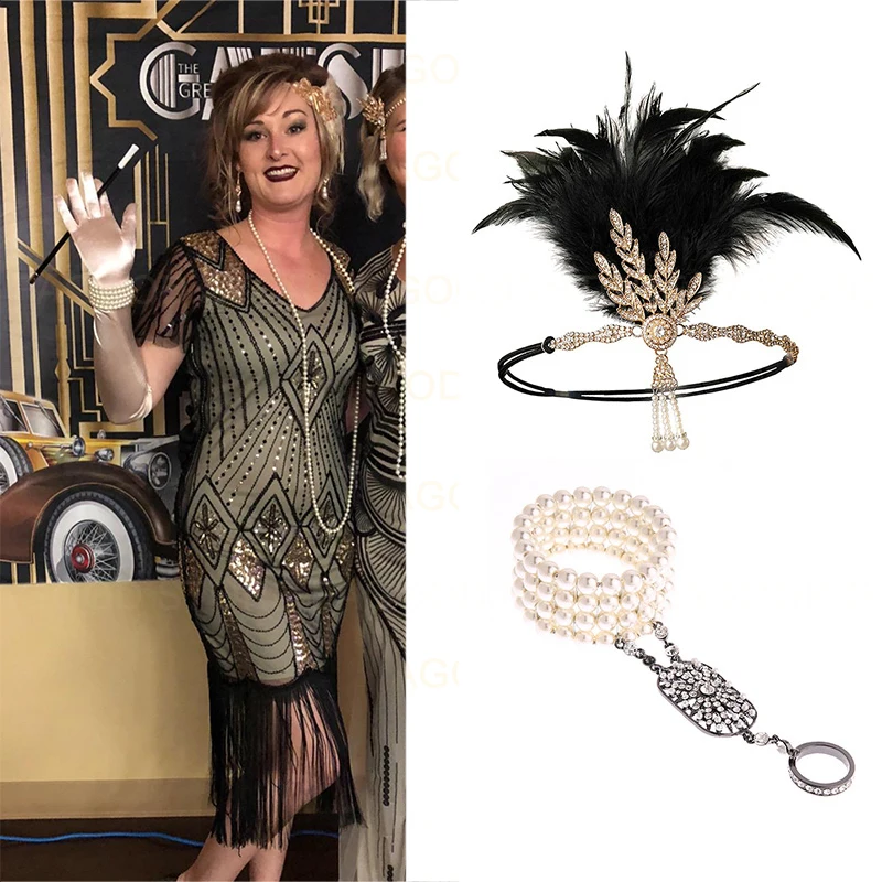 Размера плюс женское винтажное длинное платье с бахромой и пайетками Gatsby 1920s