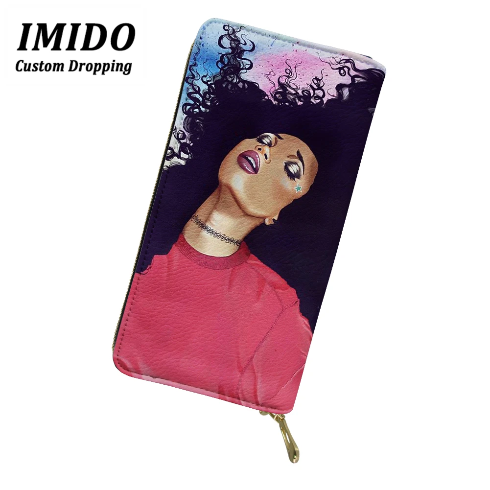 IMIDO, модные женские кошельки, африканская девушка, узор, многофункциональные кошельки на молнии, Женский кошелек, паспорт, монета, карта, посылка, на заказ - Цвет: wll5124