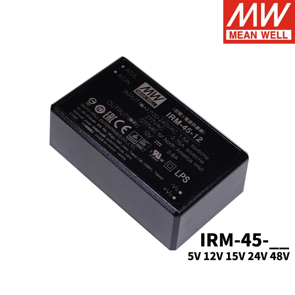 MEAN WELL IRM 45 Вт 85 В переменного тока в постоянный ток 5 12 15 24 48 PCB крепление зеленый
