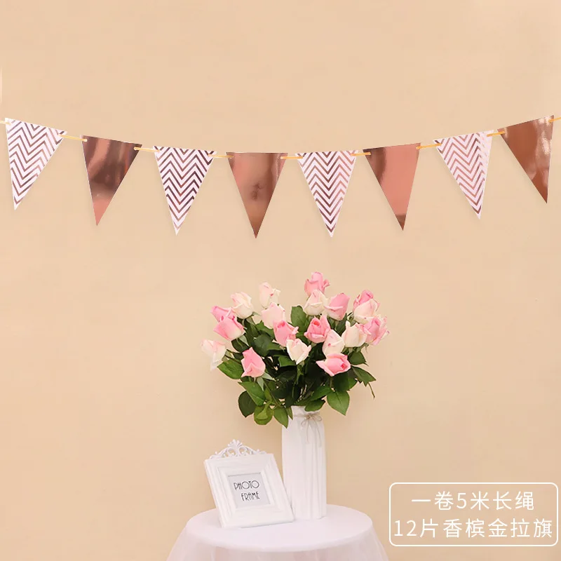 Europe And America Hot Sales Bronze Wave Pattern Pennants String Flag Birthday Party Decoration Hanging Flag Banner Wedding Latt