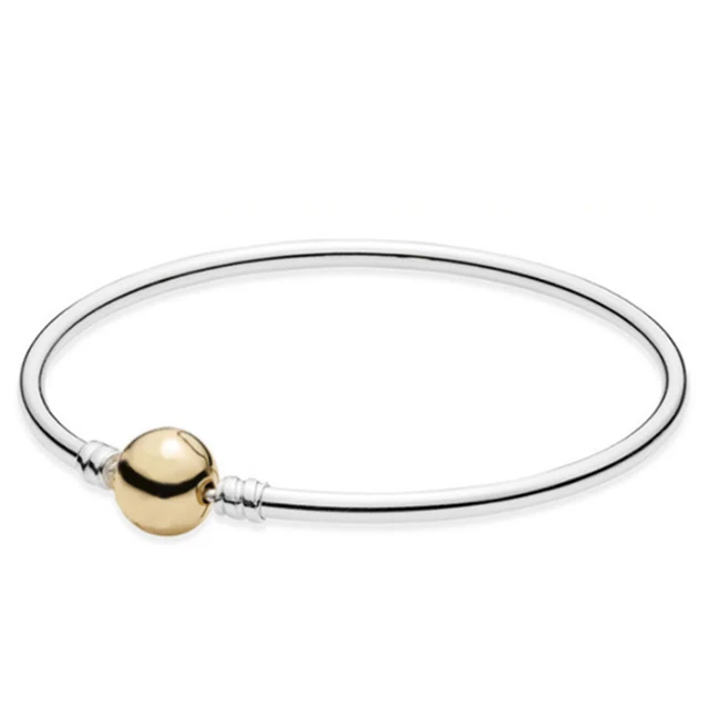 

100%925 standard Sterling Silver CharmSilver Bangle Bracelet with Gold Clasp Snake Chain Link Hand Bangle Bracelet Jewelry