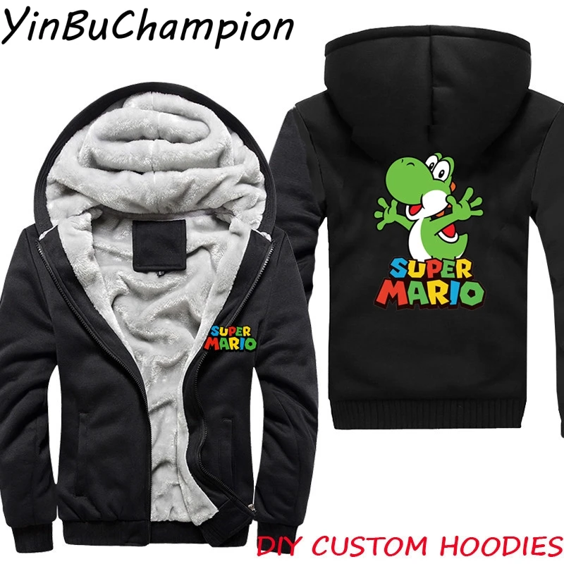 Мужские зимние толстовки с капюшоном Super Mario Bros Yoshi Naruto толстовки с капюшоном из плотного флиса спортивный костюм на молнии камуфляжная куртка пальто