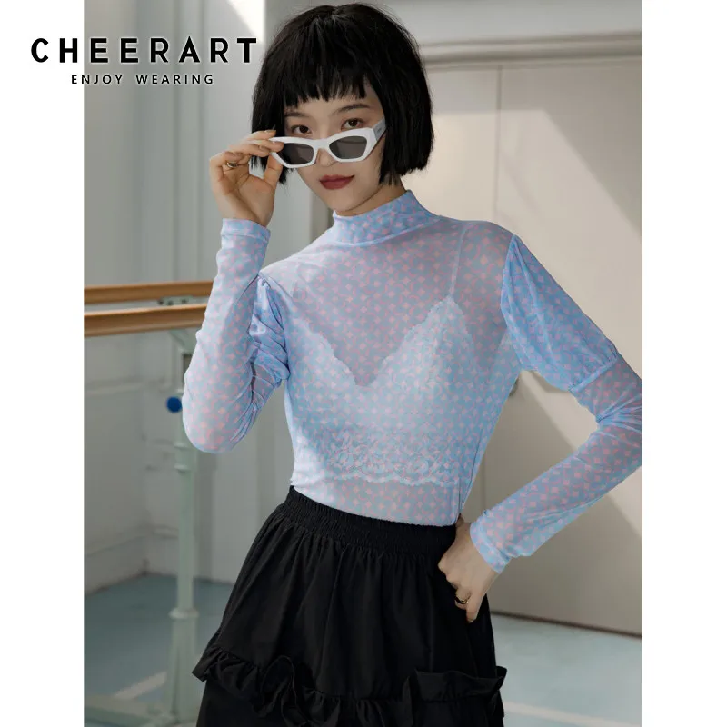 Melalui Mesh Top Lengan Panjang Kaos 