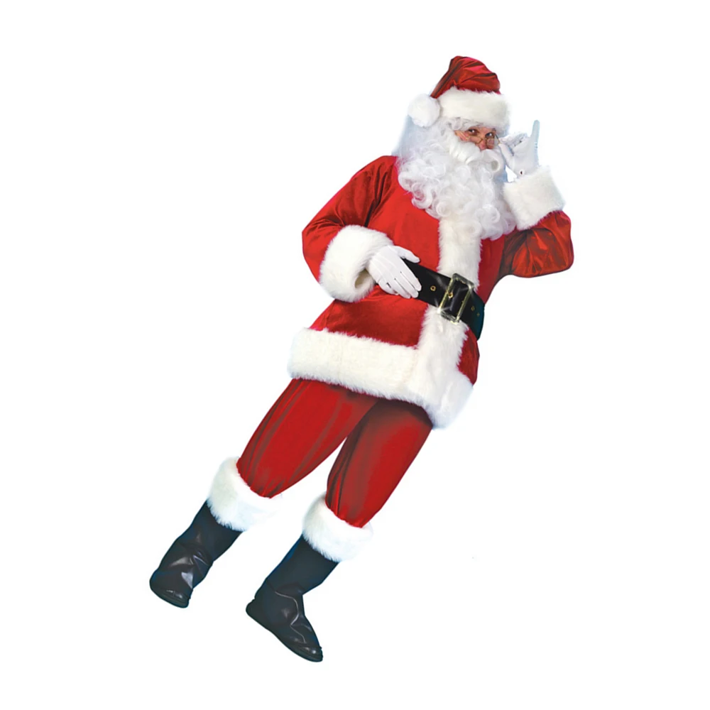 Рождественский костюм Санта-Клауса; маскарадный костюм Санта-Клауса; нарядное рождественское платье для мужчин; 5 шт./лот; костюм для взрослых; Лидер продаж
