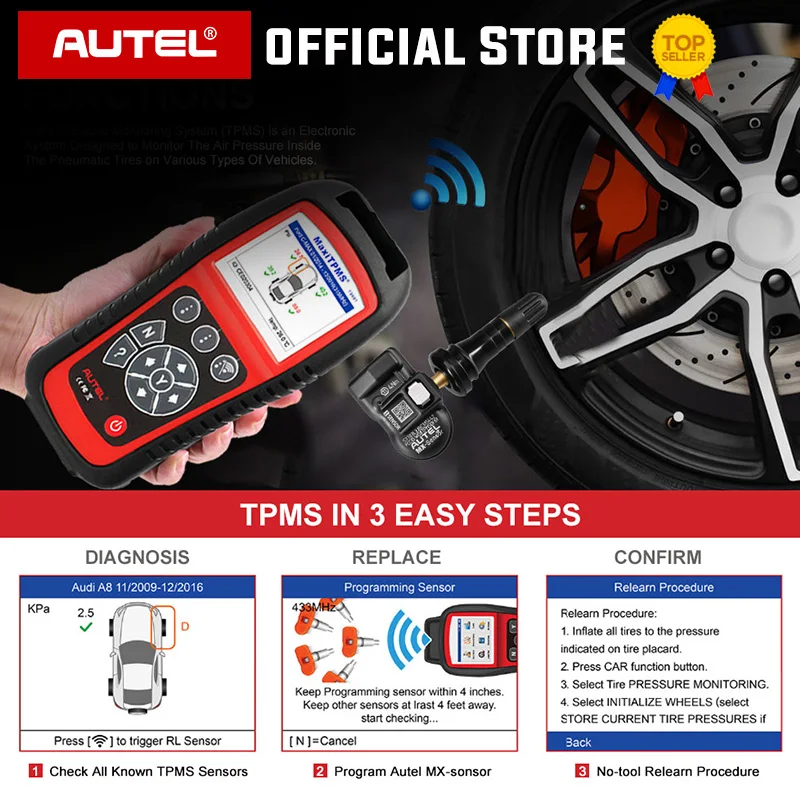 AUTEL TS601 OBD2 сканер кодов OBDII Автомобильный диагностический инструмент активация TPMS