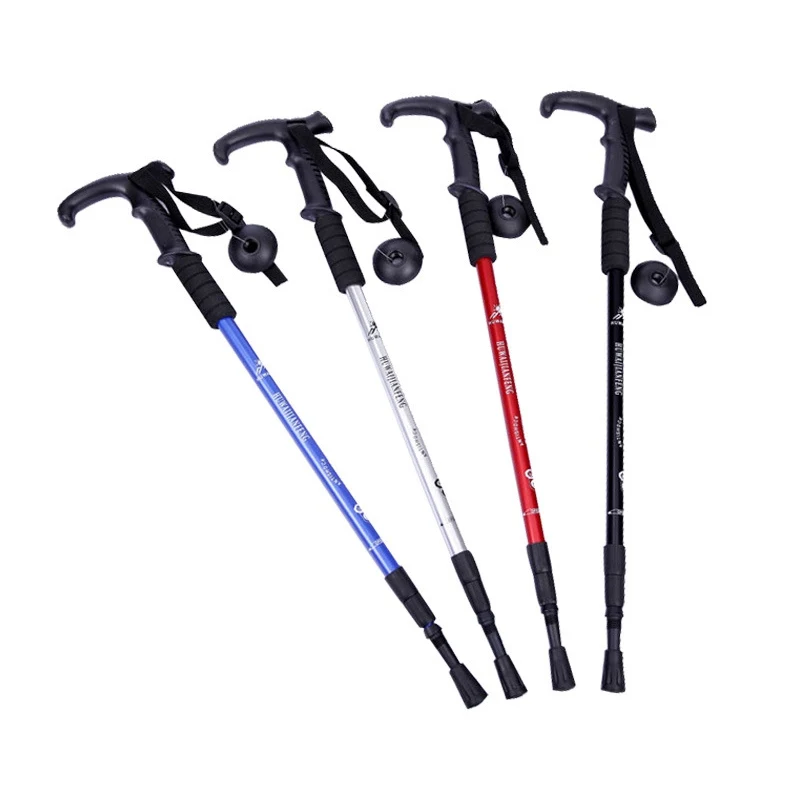 T-handle/Straight Grip Handle Cane Adjustable Anti-Shock Trekking Hiking Walking Stick Collapsible Poles Anti-slip | Спорт и