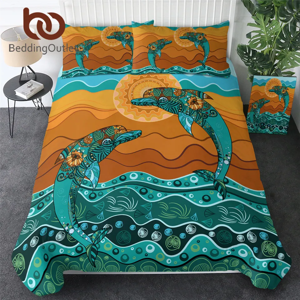 BeddingOutletJumpingDolphinBeddingSetTurquoiseAnimalDuvetCover