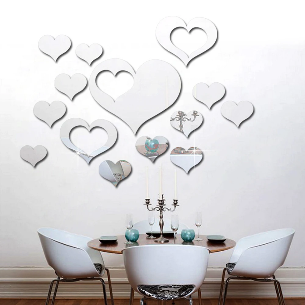 3D Mirror Love Hearts Wall Sticker Decal Home Room Removable DIY Art Mural Decor 