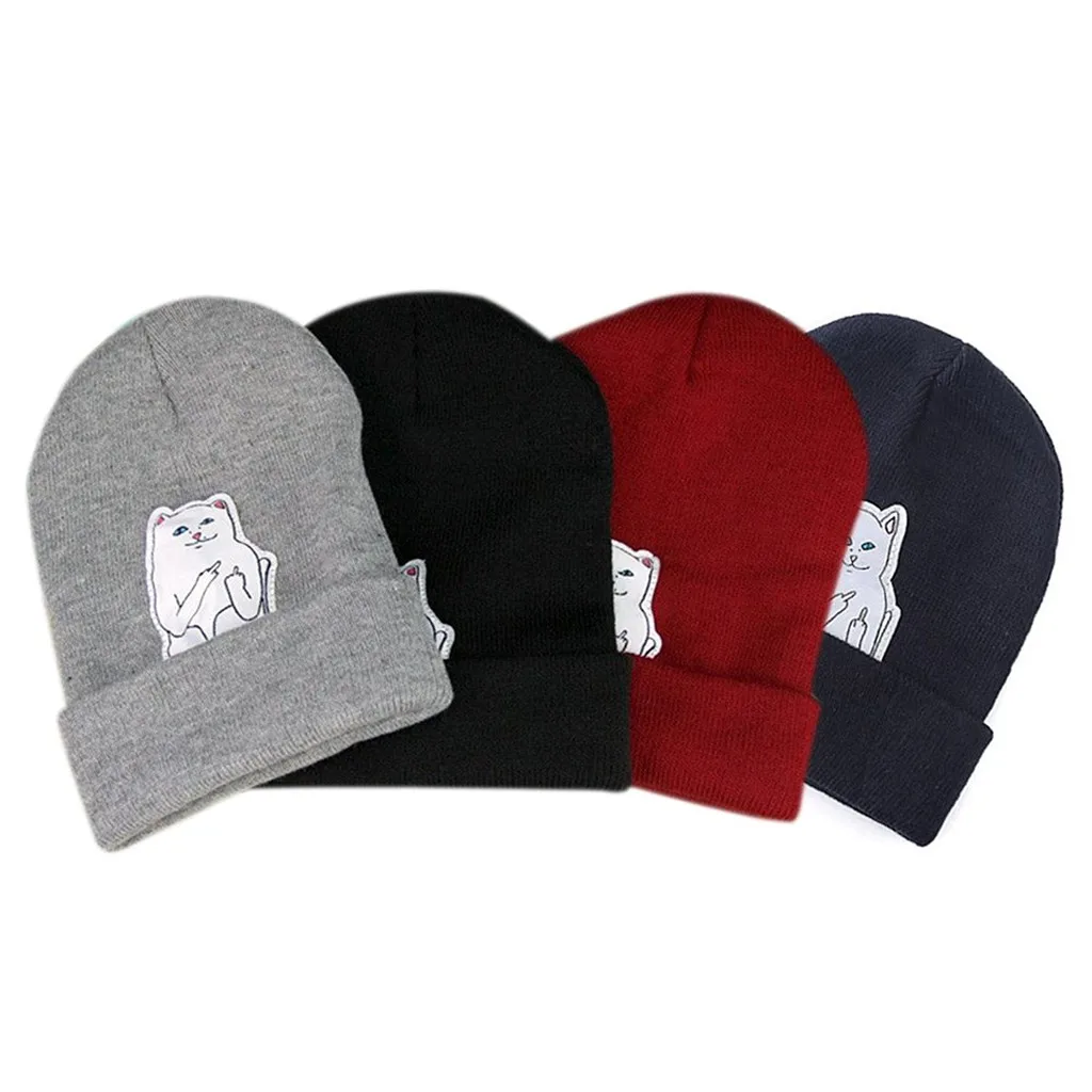 Cat Erect Middle Finger Hat Winter Wool 