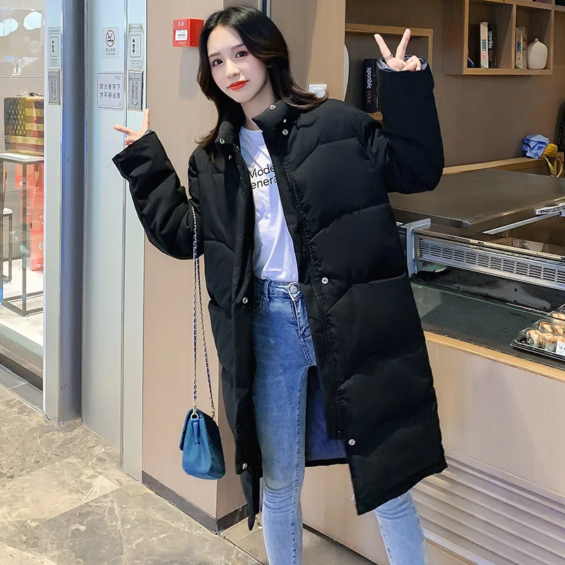 Winter Cotton Clothes Female New Long Loose Cotton Jacket Solid Color Pregnancy Down Jacket Coat - Цвет: Black