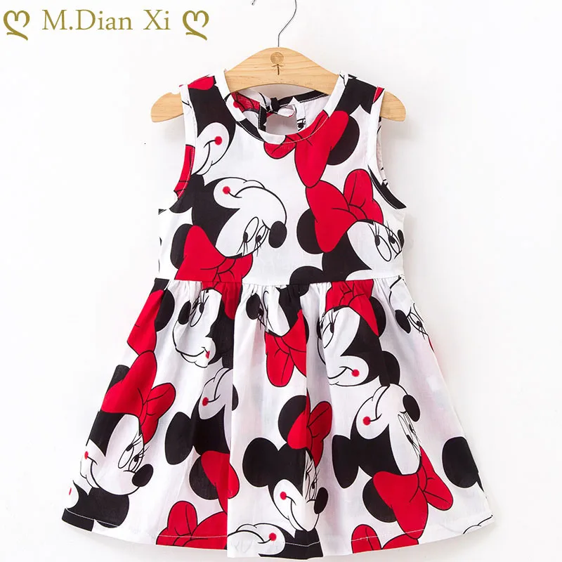 Летнее платье для девочек, детские хлопковые платья без рукавов, детское платье с принтом Минни для девочек, модная одежда для девочек